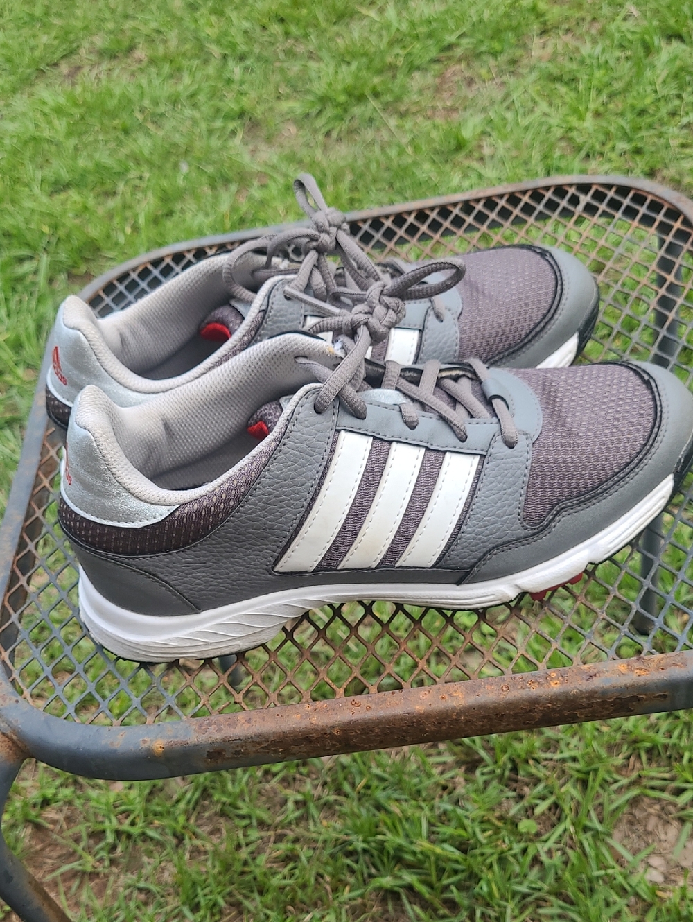 Adidas Men's Golf Shoes Gray and White with Mesh Upper. Size 7